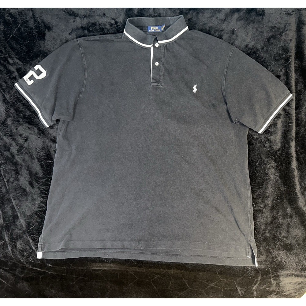 Polo Ralph Lauren Mens Black Polo #2 Embroidered Patch Sleeve 2XLT Big & Tall